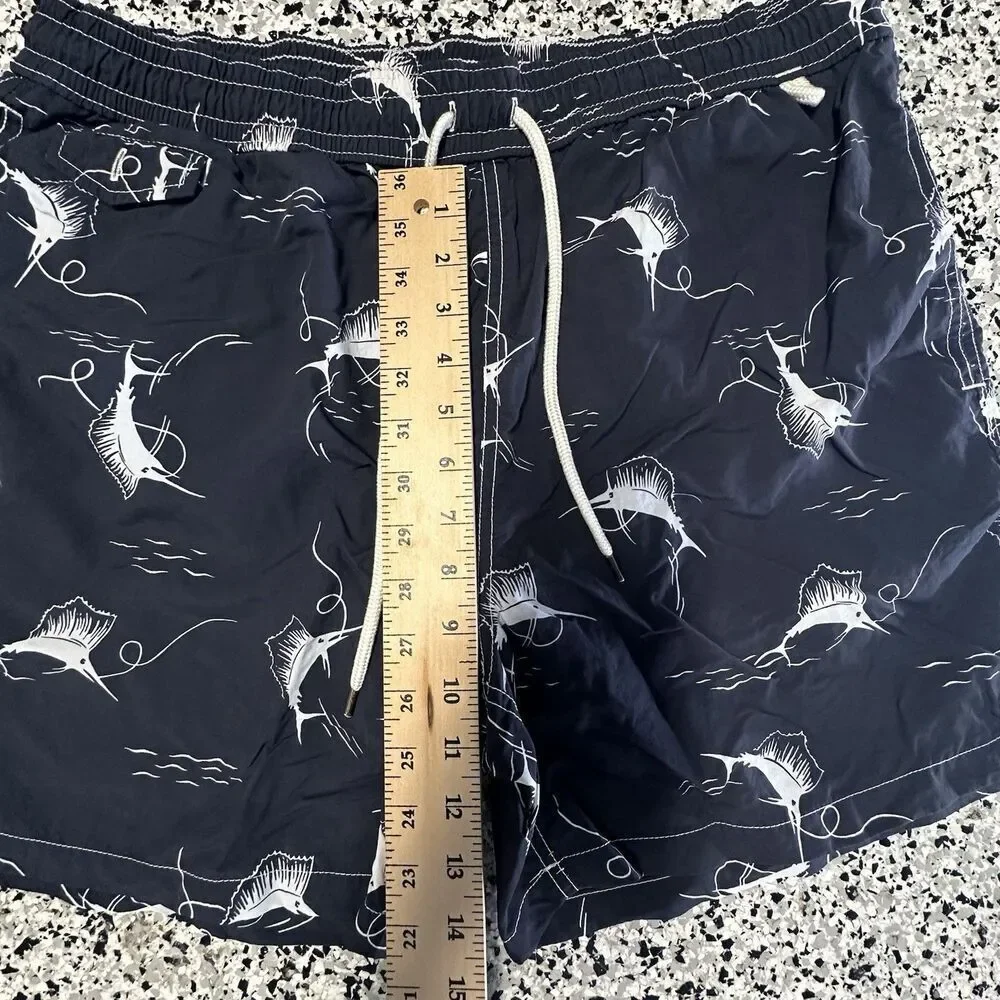 Polo Ralph Lauren Swim Trunks Mens XL Navy Blue Board Shorts Marlin AOP Graphic